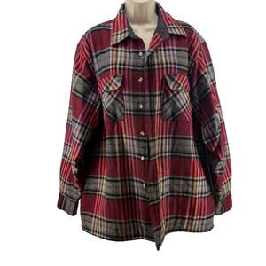 Vintage Strawbridge & Clothier Red Gray Plaid Quilted Button Front Shirt Men